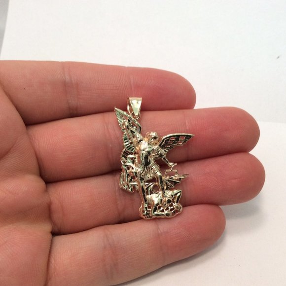 10k Real Gold Saint Michael Archangel Devil Pendant 3gr - Picture 4 of 7